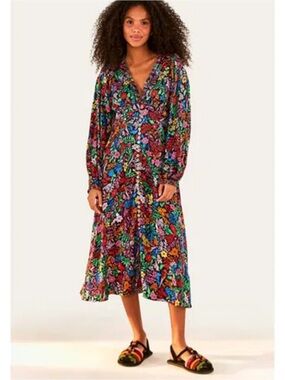 FARM Rio Tropical Garden Midi Dress XS New